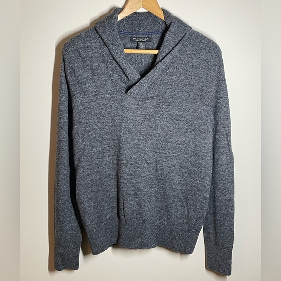 Banana Republic Black Gray Marled Sweater 100% Extra Fine Merino Wool Size M - Picture 1 of 8